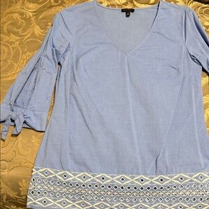 Talbots Light Blue V-Neck Blouse with Geometric Hem